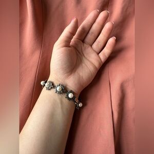 Vintage Rhinestone and Pearl Coquette Girl Preppy Cottagecore Bracelet